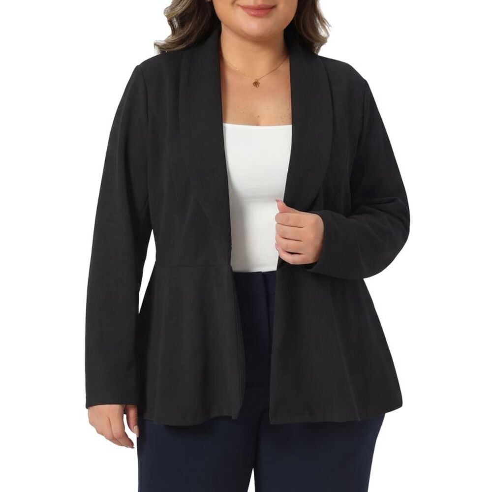 Women Plus Size Shawl Collar Peplum Casual Blazers Suit Jacket Black